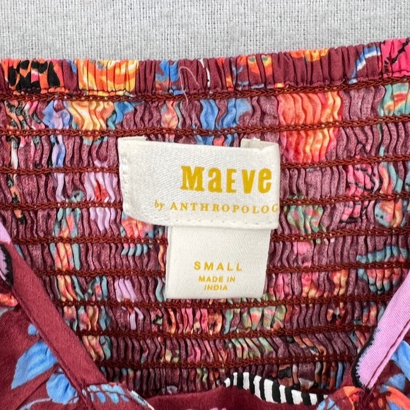 ANTHROPOLOGIE MAEVE Ruffled Tie Front Blouse Womens Small Red Floral Print - Picture 11 of 16